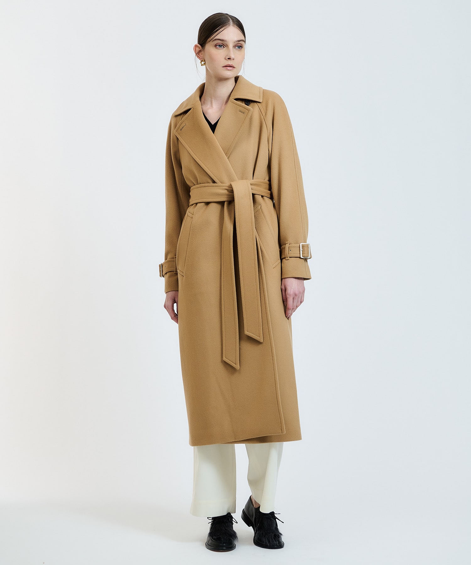 美品♪19AW エストネーション ノーカラー コート ライトブルー 国内