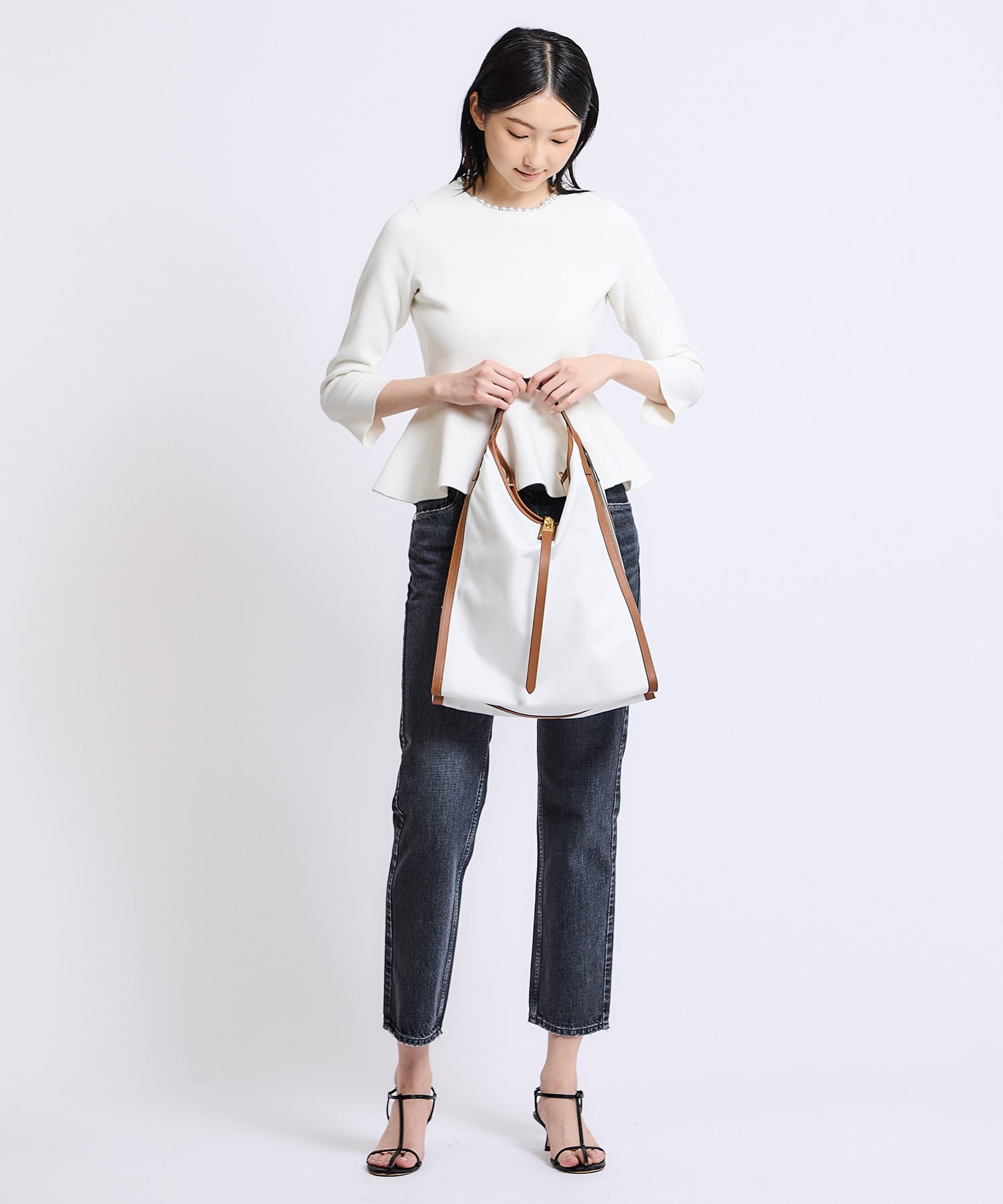 ESTNATION / パールネックペプラムニット《ONLINE EXCLUSIVE 