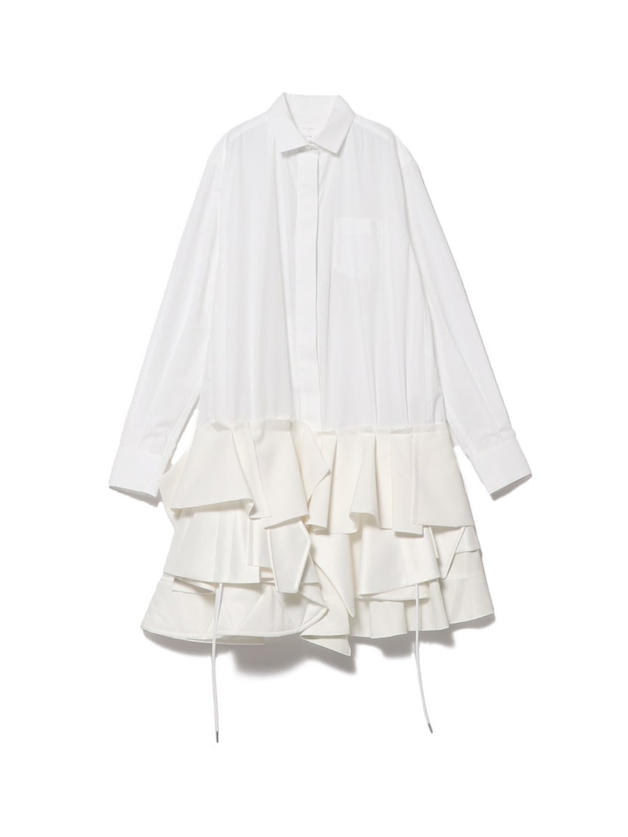 コットンフリルコンビシャツワンピース 純正早割 sacai ニットフリルワンピース ひざ丈ワンピース