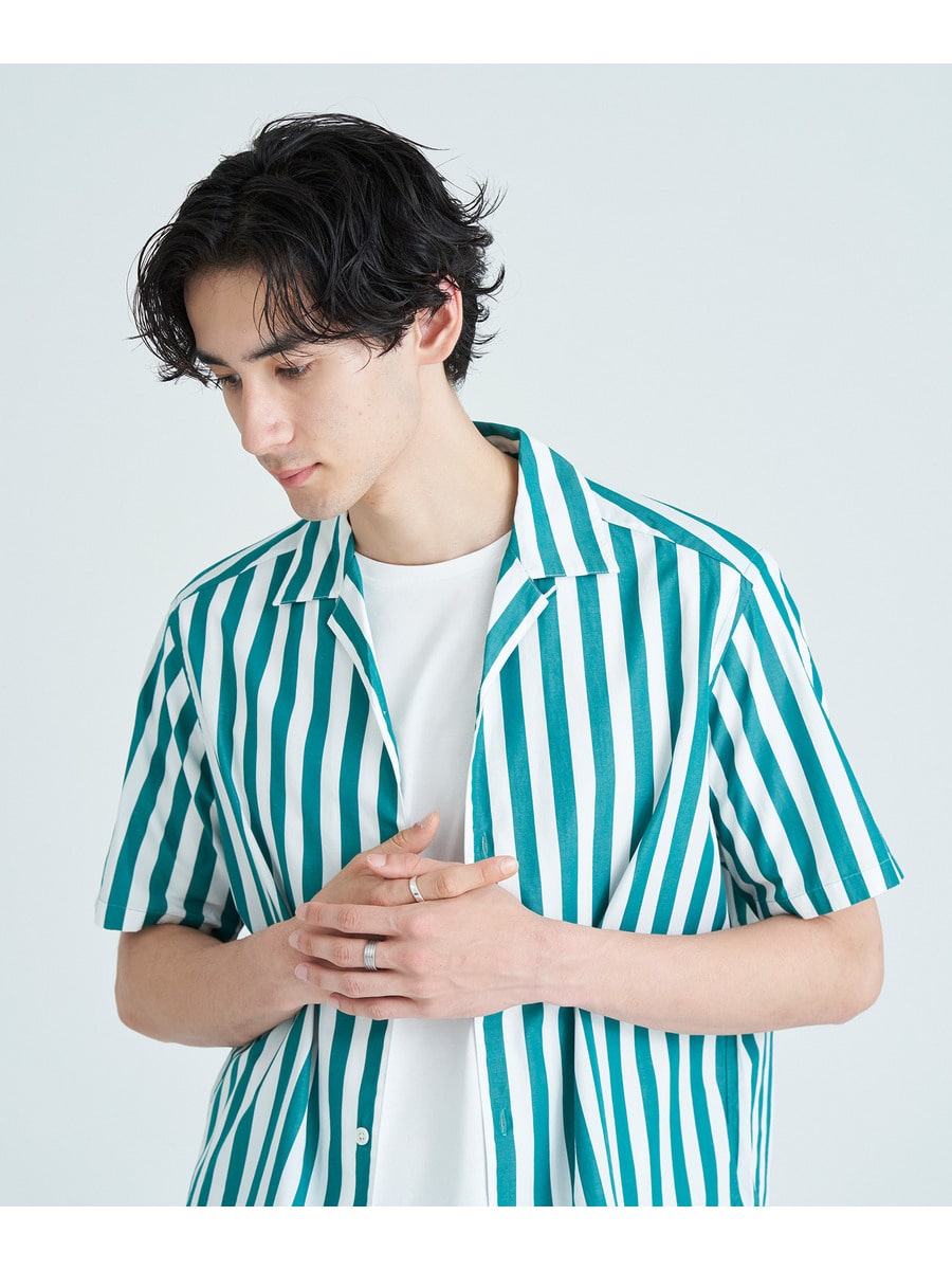 GANNI レトロストライプ オープンカラー シャツ ワンピース ドレス 