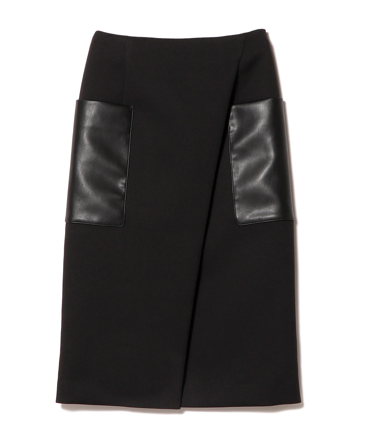 美品　ESTNATIONレザーポケットタイトスカート ラップスカート　黒38