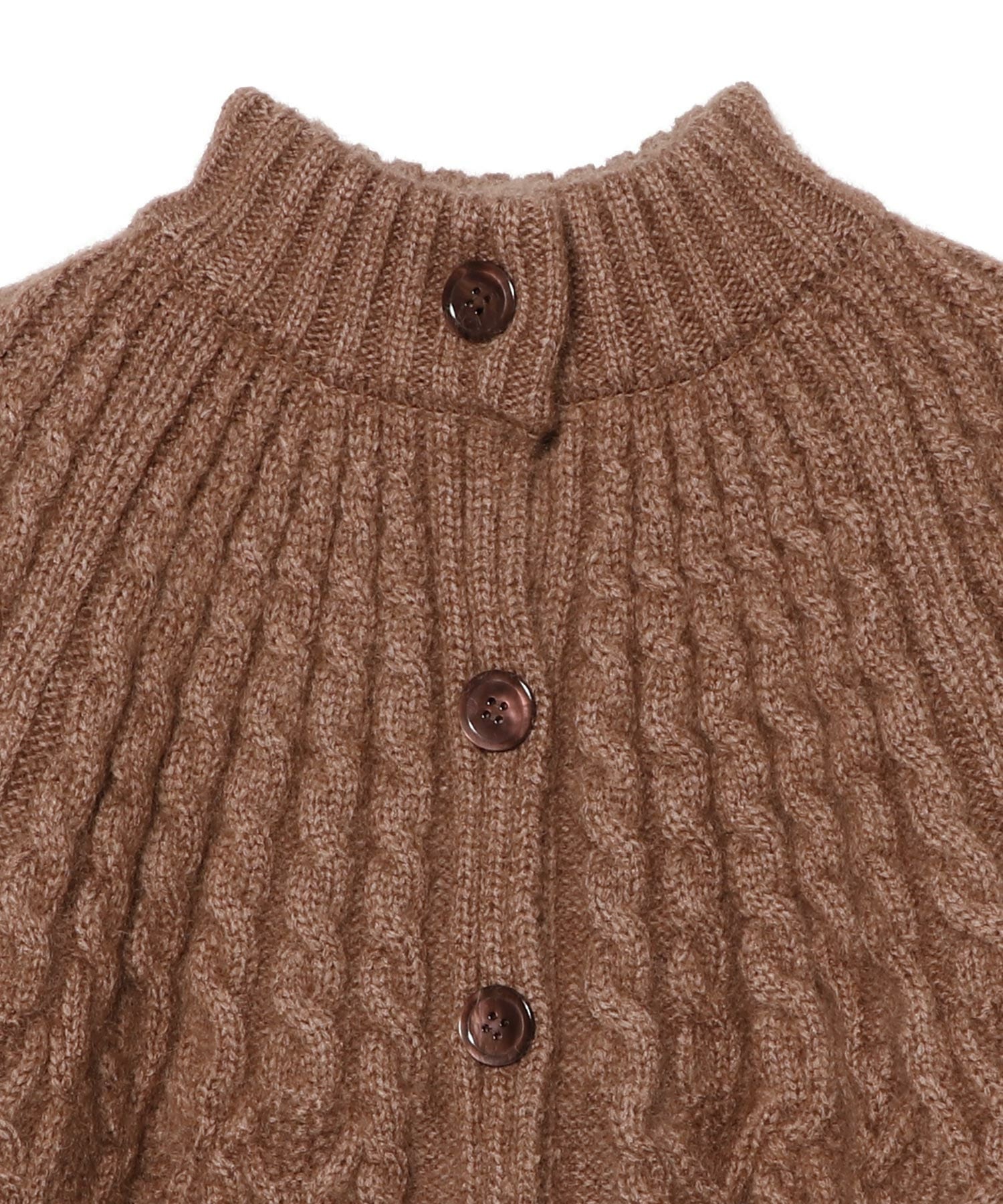 SMEILE スメイルニットカーディガンケーブル編みショート丈茶色