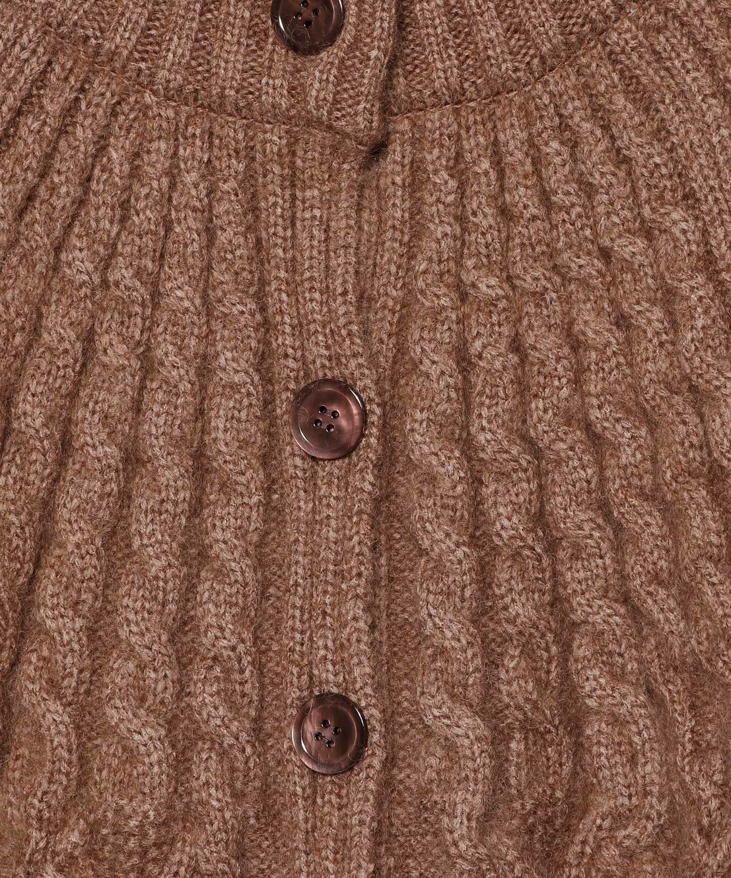 SMEILE スメイルニットカーディガンケーブル編みショート丈茶色