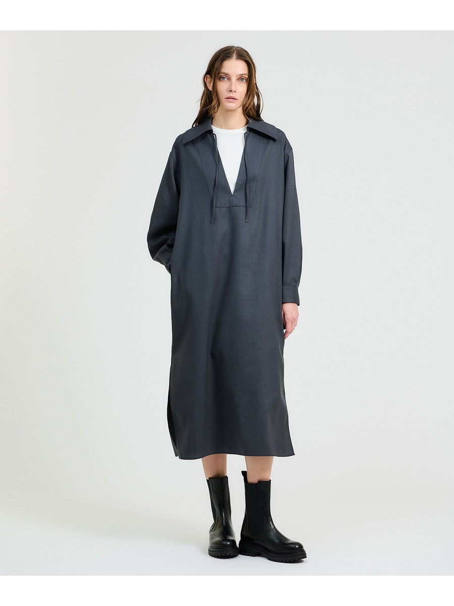 美品 エストネーション ESTNATION コットンスキッパーシャツ 洗える 紺 ESTNATION / スキッパーシャツワンピース｜ESTNATION ONLINE