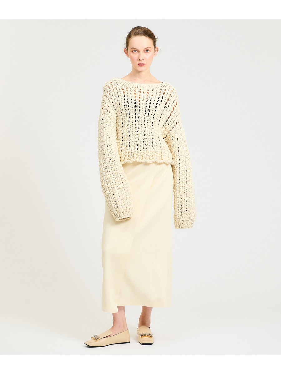 【美品】ESTNATION エストネーション　アランペプラムニット　アイボリー ESTNATION（エストネーション）の「ESTNATION / アランペプラムニット