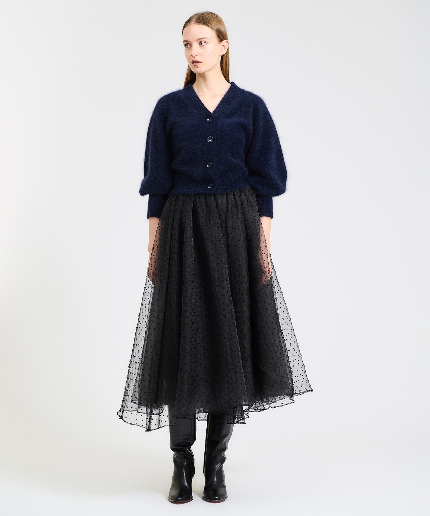 ESTNATION / ラクーンバルーンスリーブＶネックカーディガン《ONLINE