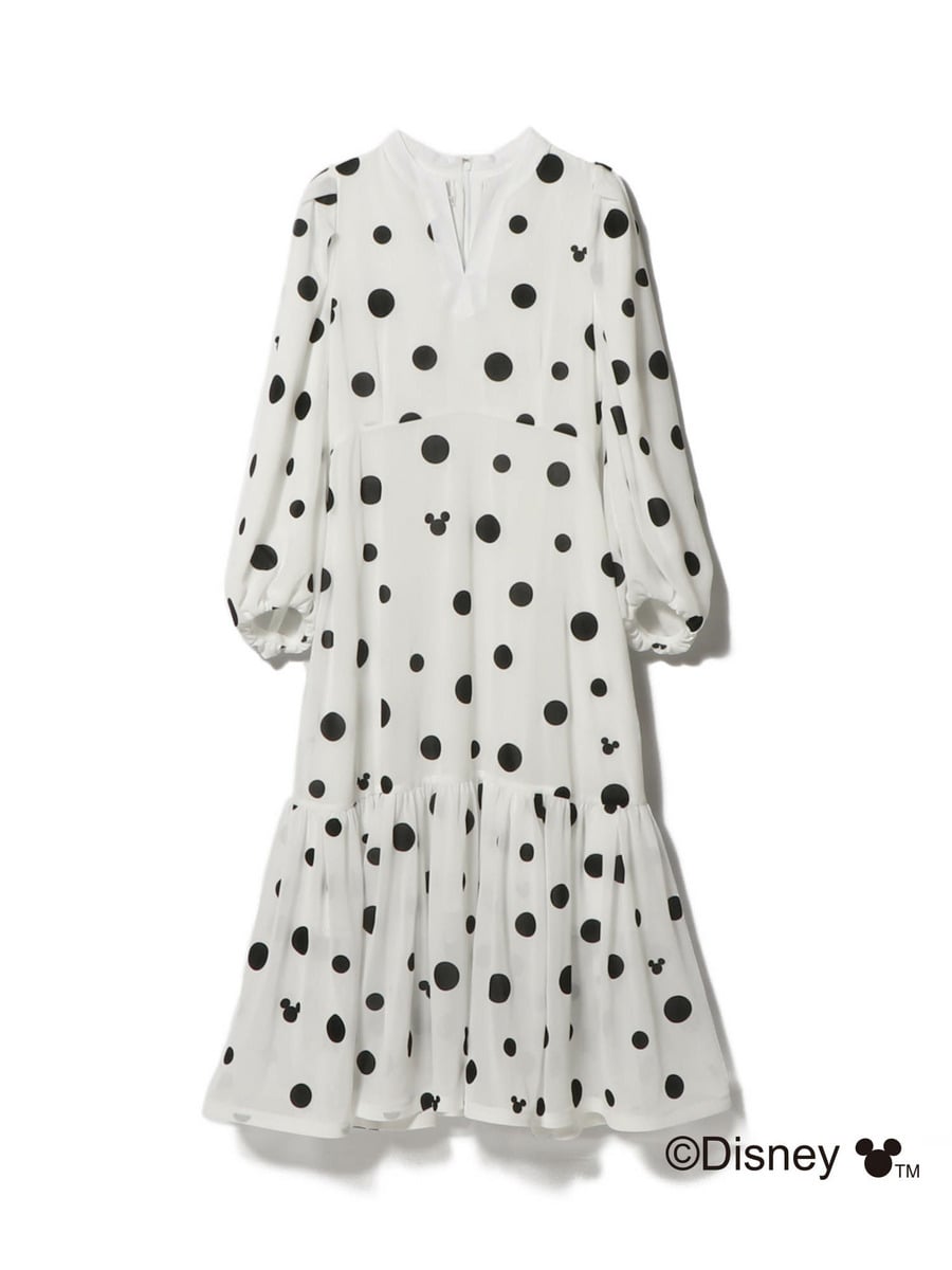 ミッキーマウス  / シフォンフロッキープリントドレス