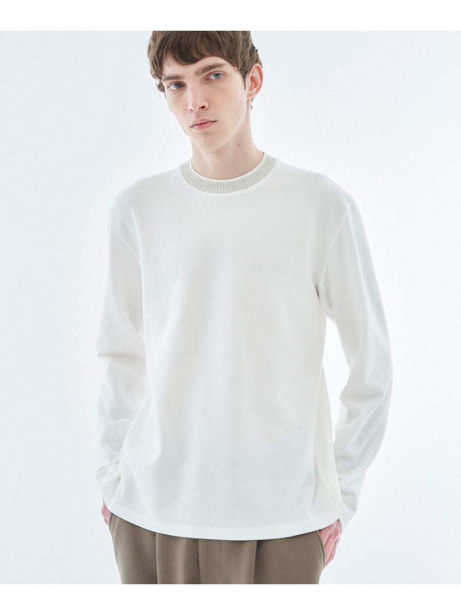 リブネックミラノリブロングスリーブTシャツ
