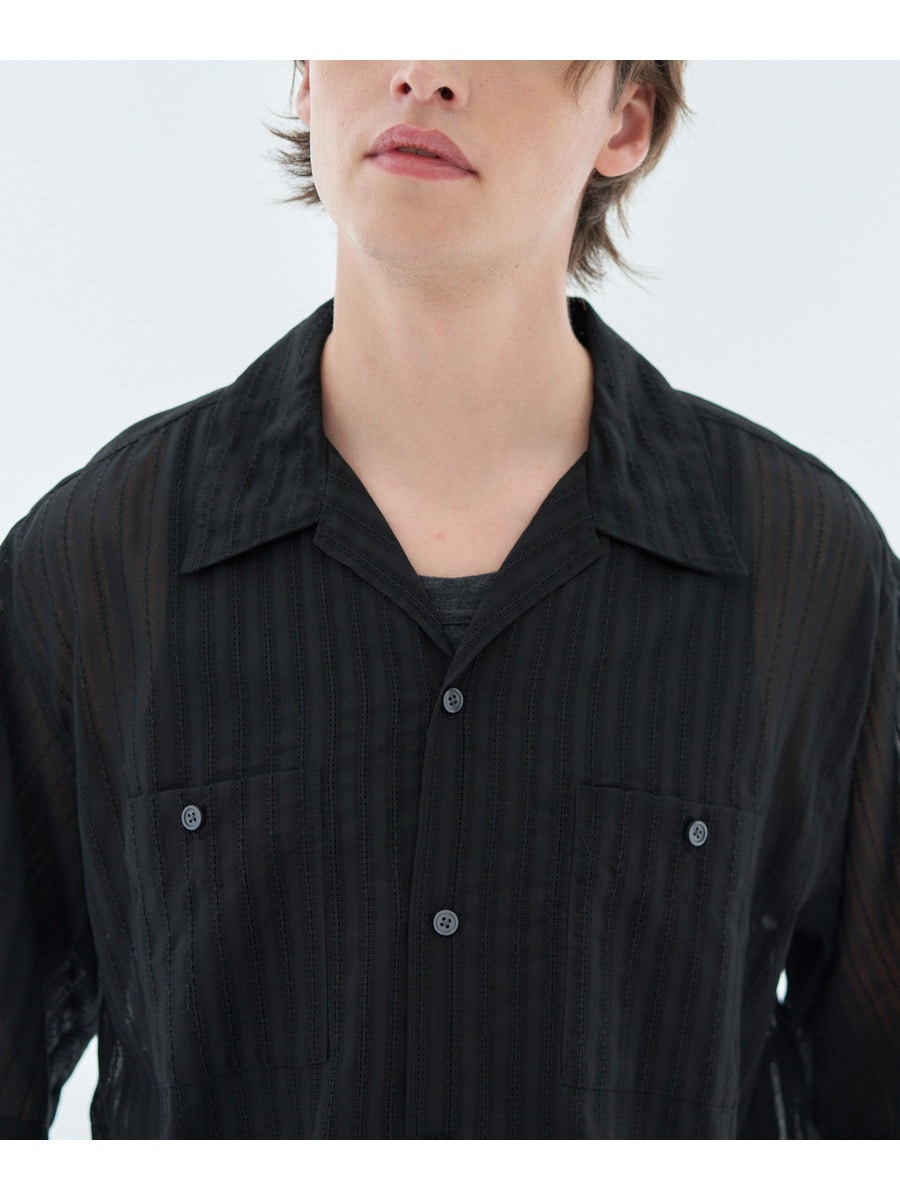 ブラウス シャツ ジャカードシアーストライプショートスリーブトップ / Jacquard Sheer Stripe Short Sleeve Top LE CIEL BLEU ブラウス シャツ ジャカードシアーストライプ