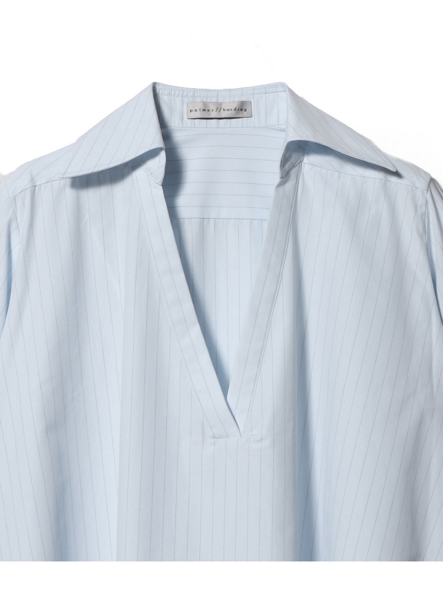 palmer//harding◆ストライプフレアシャツ/長袖ブラウス/6/コットン/BLU/ストライプ/42-158-10-076653// PALMER/HARDING / ストライプフレアシャツ｜ESTNATION ONLINE