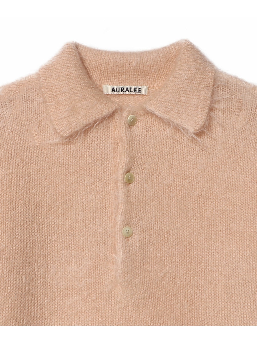 AURALEE コットンニットポロ AURALEE: ネイビー Super High Gauge Cotton ニットポロシャツ