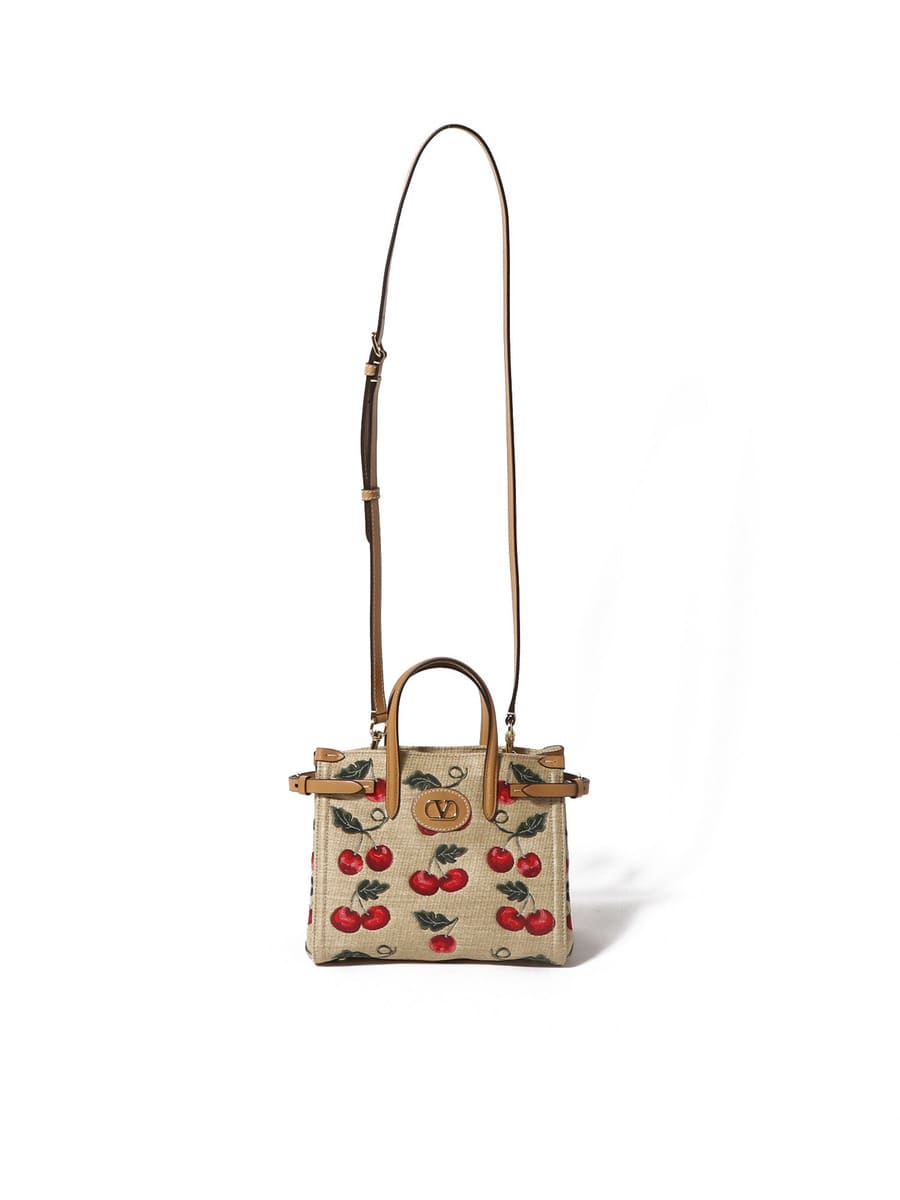 【VALENTINO】ヴァレンティノ ラフィアミディアムトートチェリー VALENTINO】ヴァレンティノ ラフィアミディアムトートチェリー