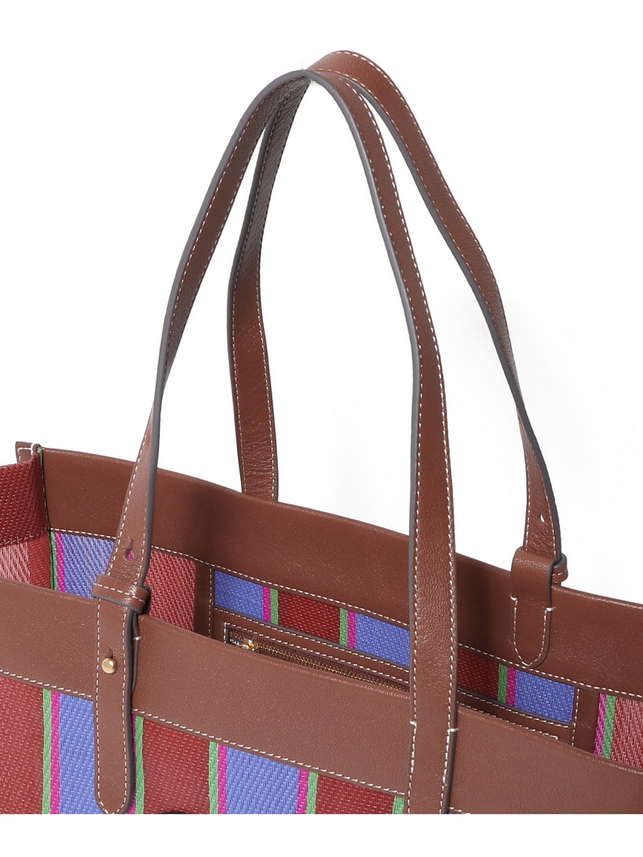 関税なし【ANYA HINDMARCH】メッシュ＆レザ- トート ストライプ ANYA HINDMARCH / EYES ストライプ トートバッグ｜ESTNATION
