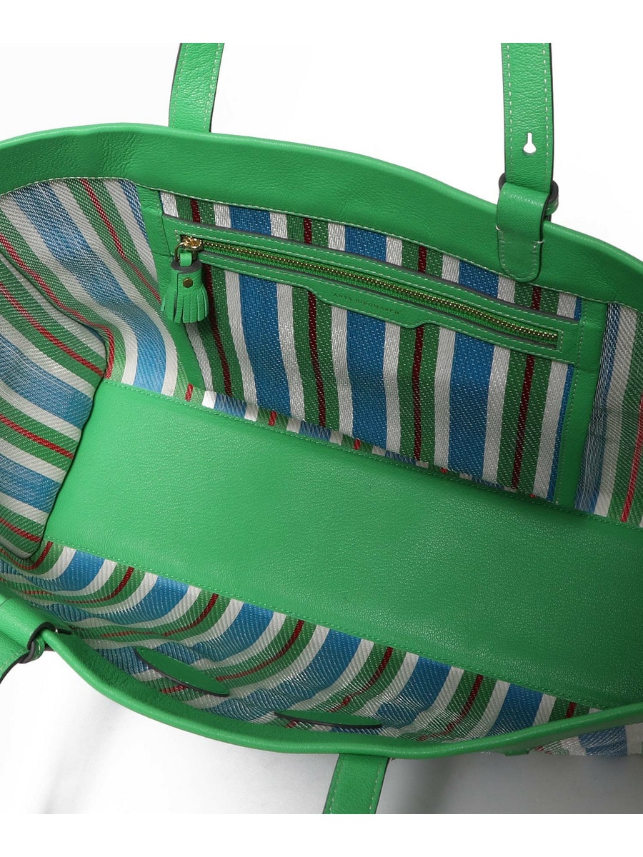 関税なし【ANYA HINDMARCH】メッシュ＆レザ- トート ストライプ ANYA HINDMARCH / EYES ストライプ トートバッグ｜ESTNATION