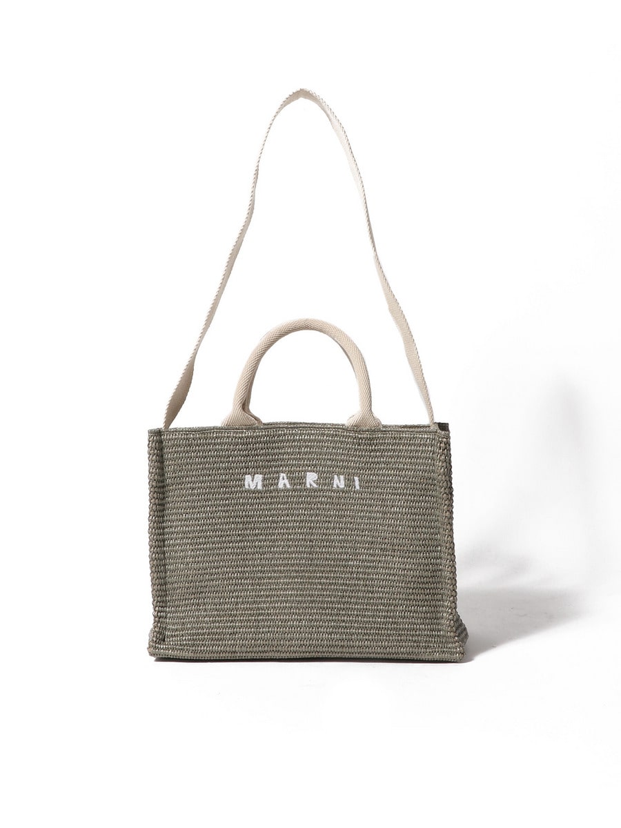 MARNI カーキ スモール ラフィアエフェクト トートバッグ グリーン ラフィアエフェクトスモールトートバッグ | Marni