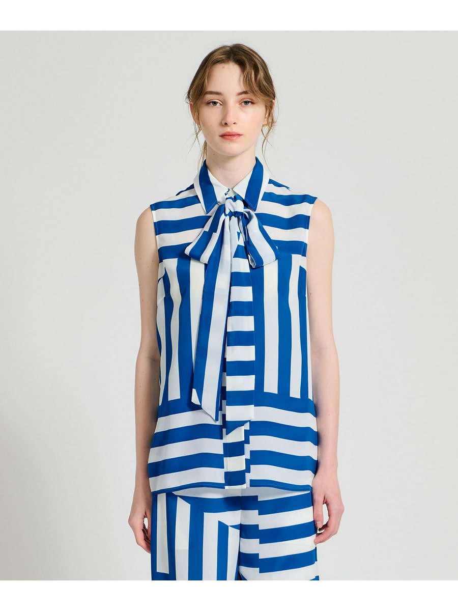 パネル ストライプ プリントブラウス