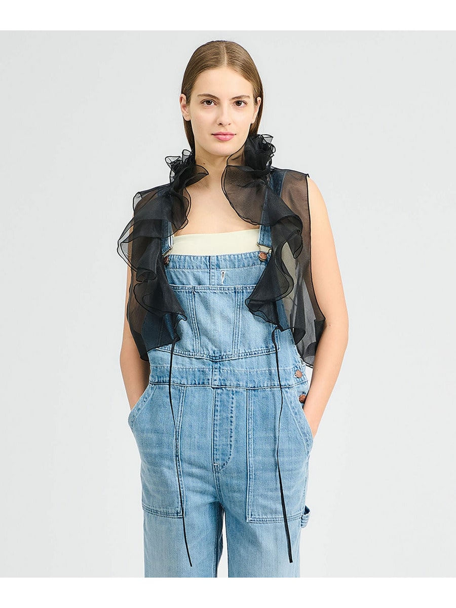 シャンブレー オーガンジー フリル ジレ