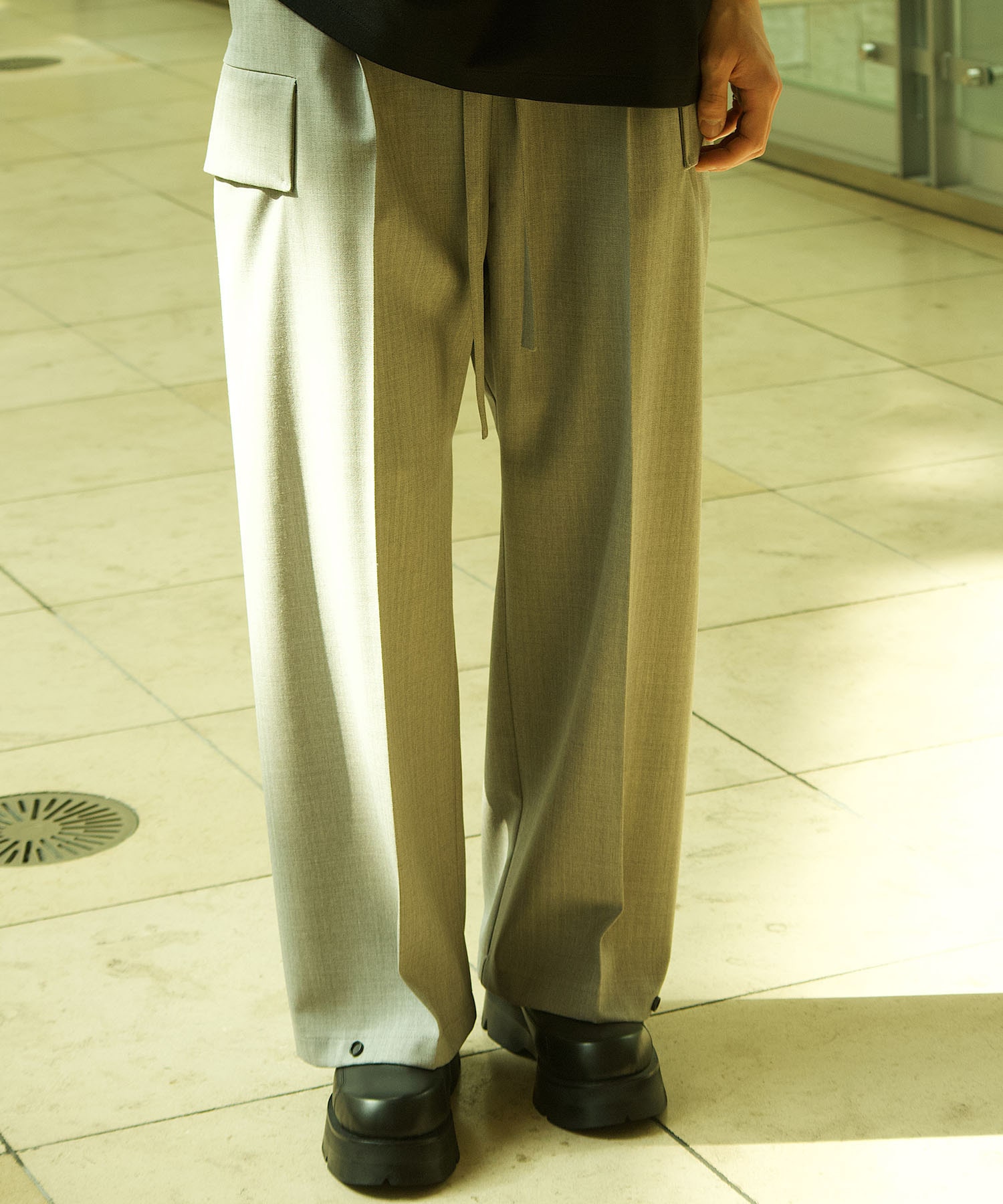 Nylon Wool Wide Leg Cargo Pant