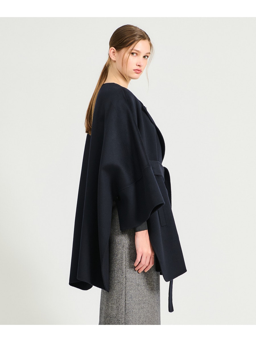 エストネーション ケープコート ポンチョ カシミヤ混 羊毛 ブラック M ESTNATION / ウールカシミヤ ベルトポンチョ｜ESTNATION ONLINE