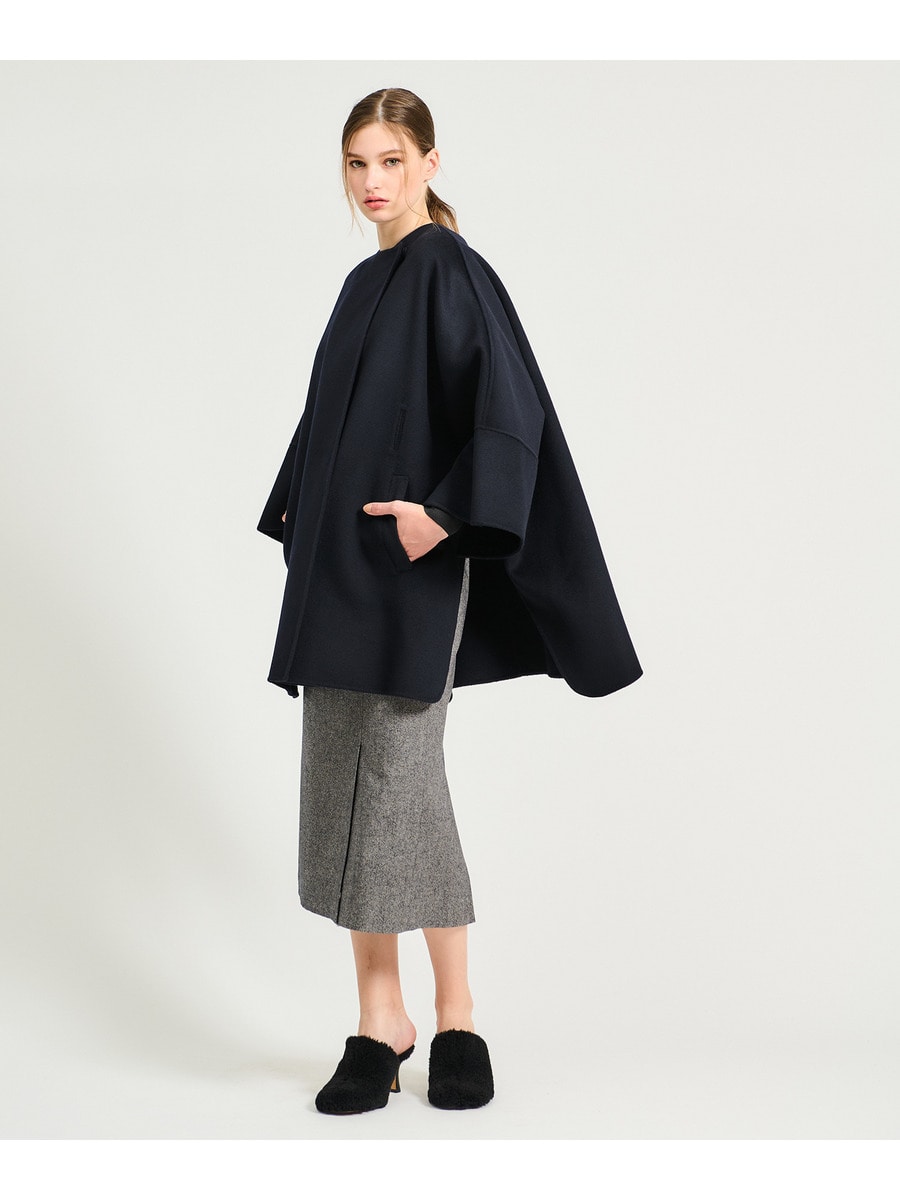 エストネーション ケープコート ポンチョ カシミヤ混 羊毛 ブラック M ESTNATION / ウールカシミヤ ベルトポンチョ｜ESTNATION ONLINE