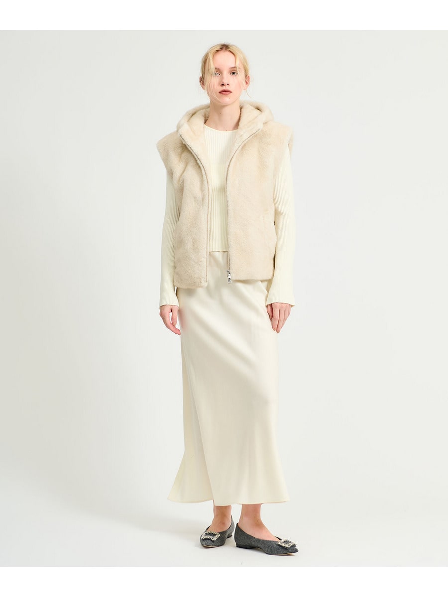 PRISTINE 新品 中綿入りファーZIP-UPベスト ESTNATION / エコファー フードジップアップベスト｜ESTNATION ONLINE