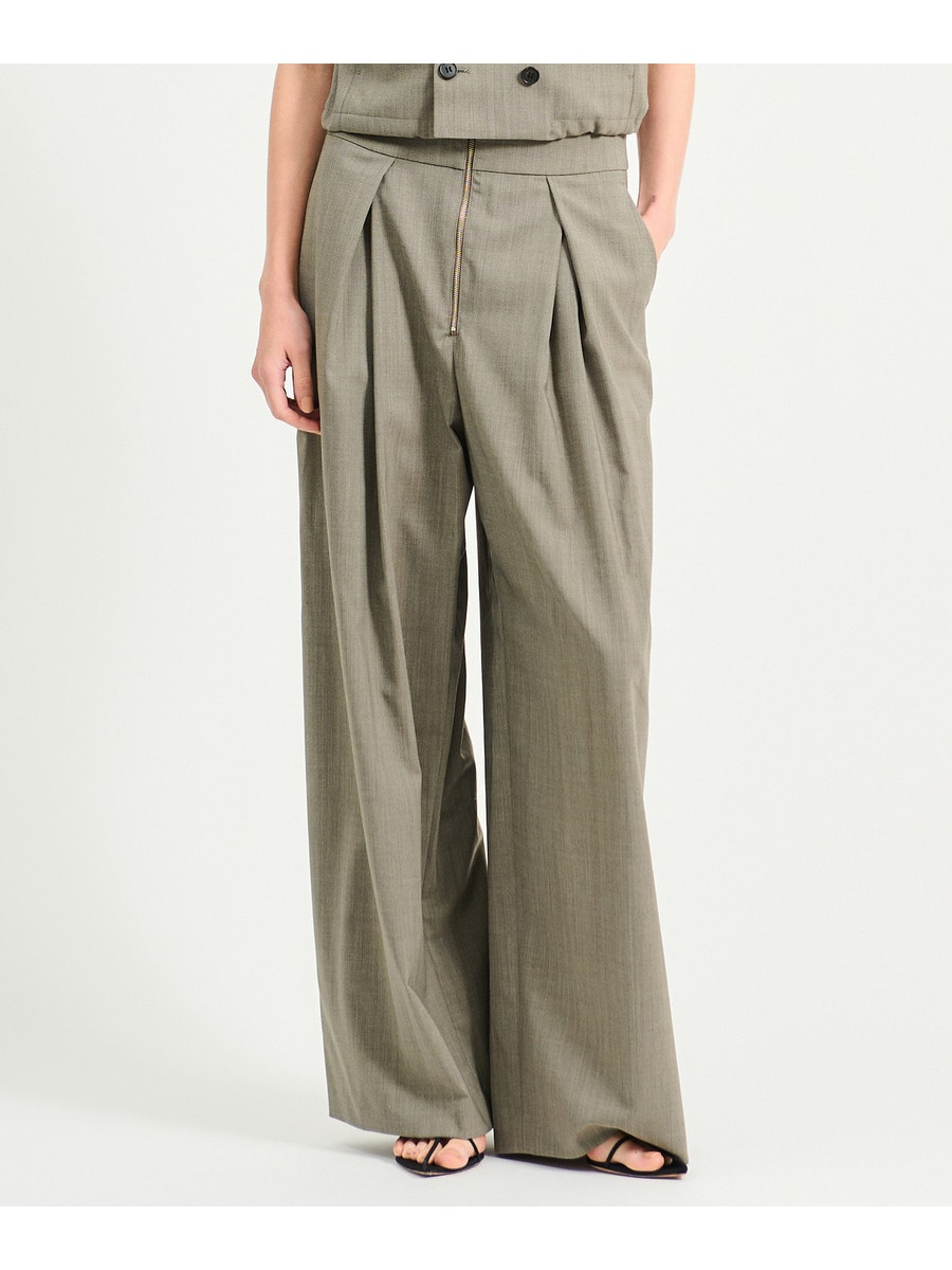 ESTNATION / ハイウエスト フロントジップ タックパンツ