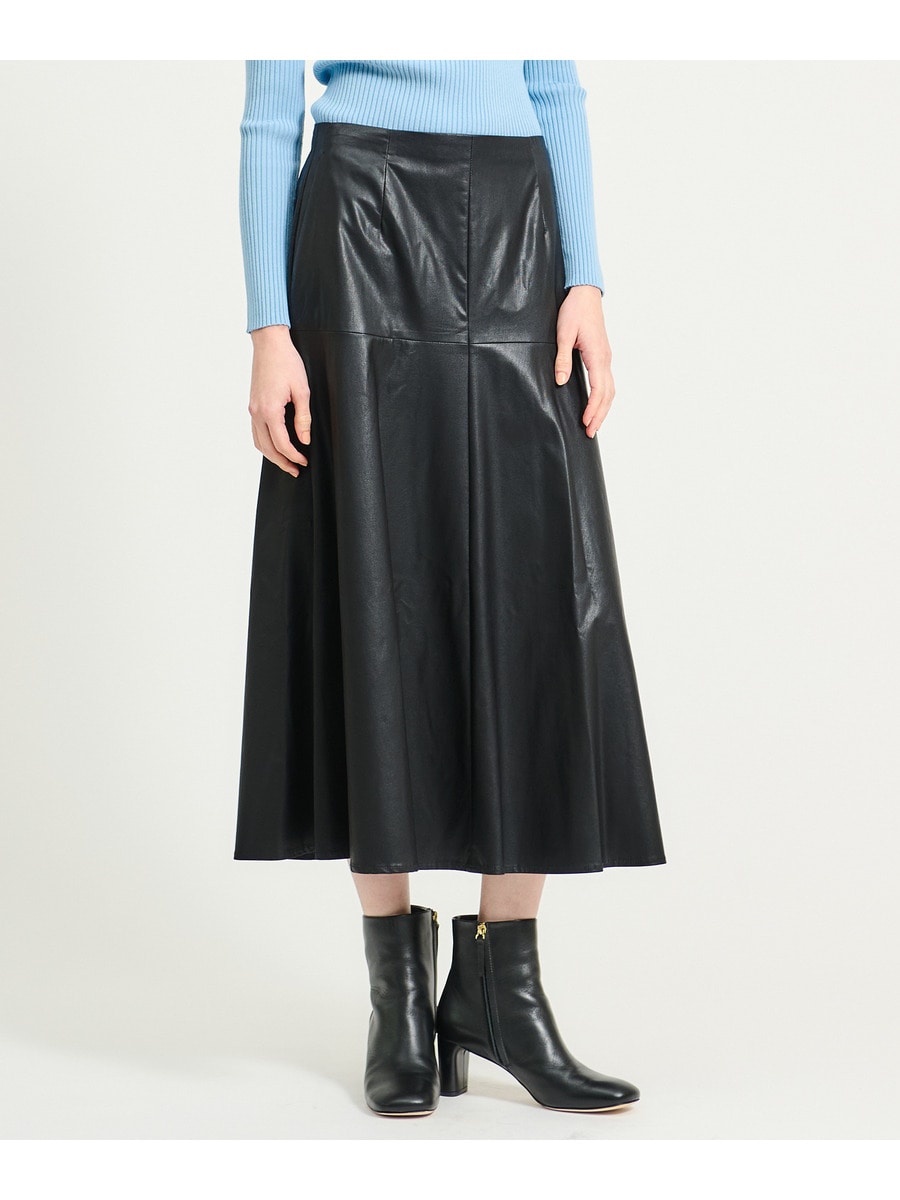 ビーガンレザーヨークフレアスカート