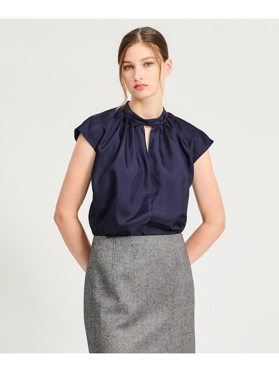 ツイストネック＆ドレープ ブラウス