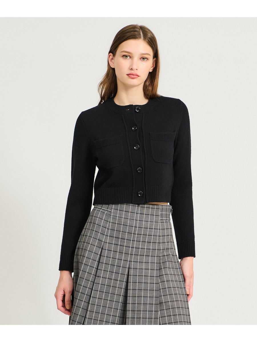 ella-selectshop コンパクトジャガードブルゾン　五分袖　黒 Jacquard Blouson