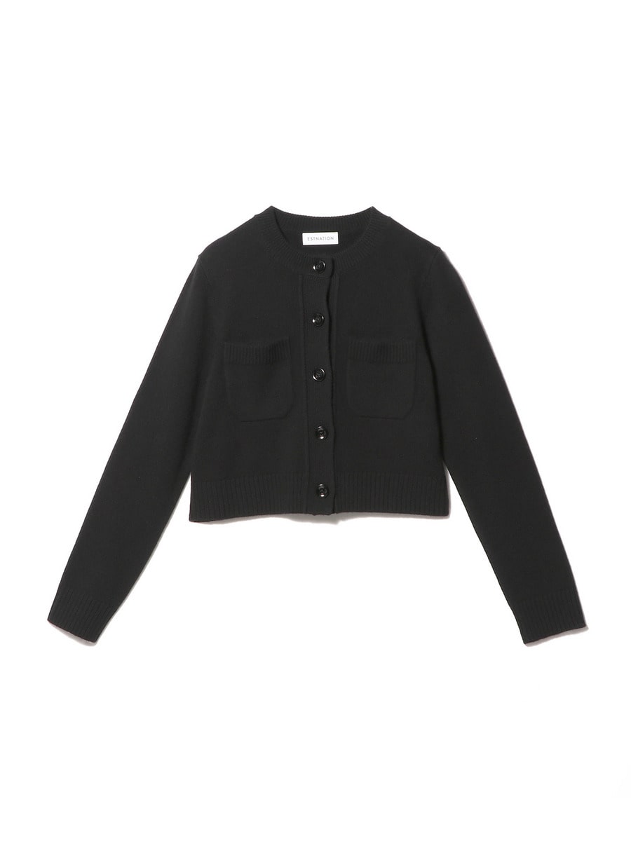 ella_selectshop コンパクトジャガードブルゾン　五分袖　黒 ella-selectshop コンパクトジャガードブルゾン 五分袖 黒