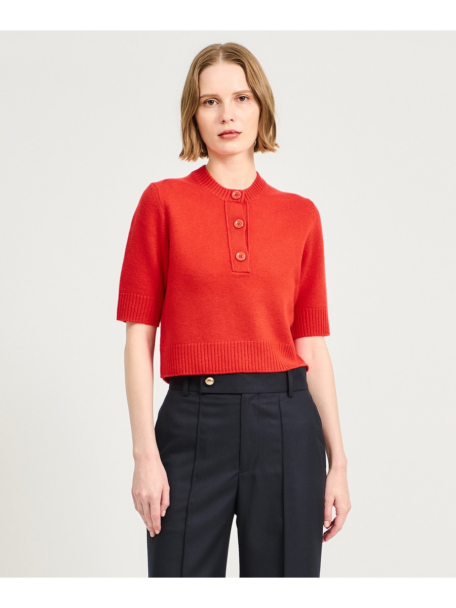 ソフトウール ヘンリーネック ハーフスリーブニット