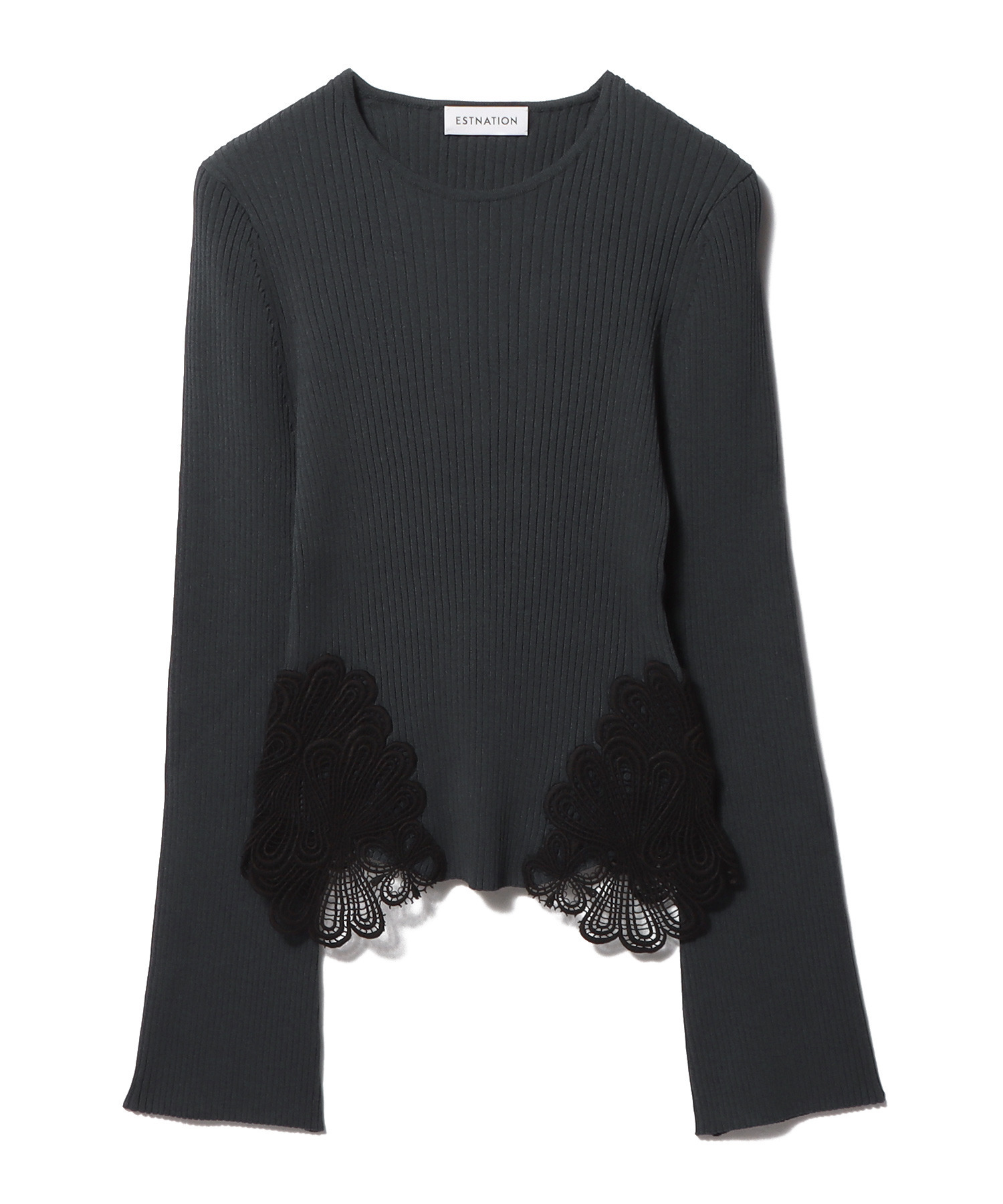 レースモチーフリブニット