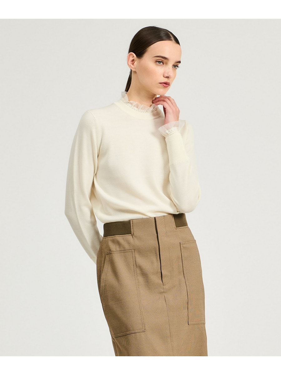 エストネーション ESTNATION 裾フリルニット ホワイト