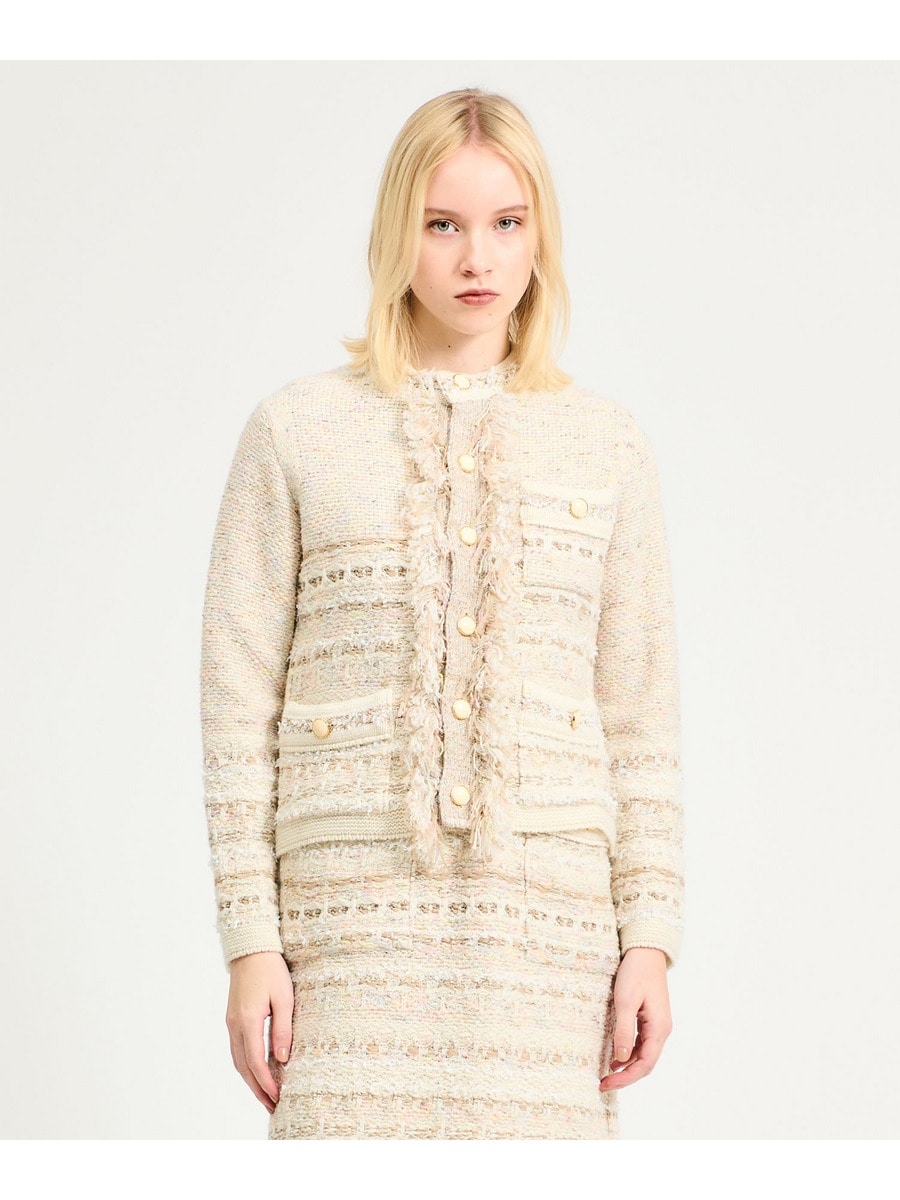 ESTNATION ツイードニットジャケット 38 ベージュyonetomi BOUSSOLE / クラシックファンシーツイード ニットジャケット