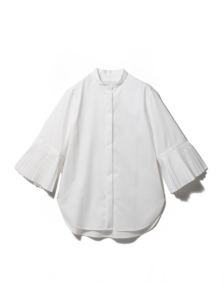 バンドカラー プリーツスリーブ ブラウス