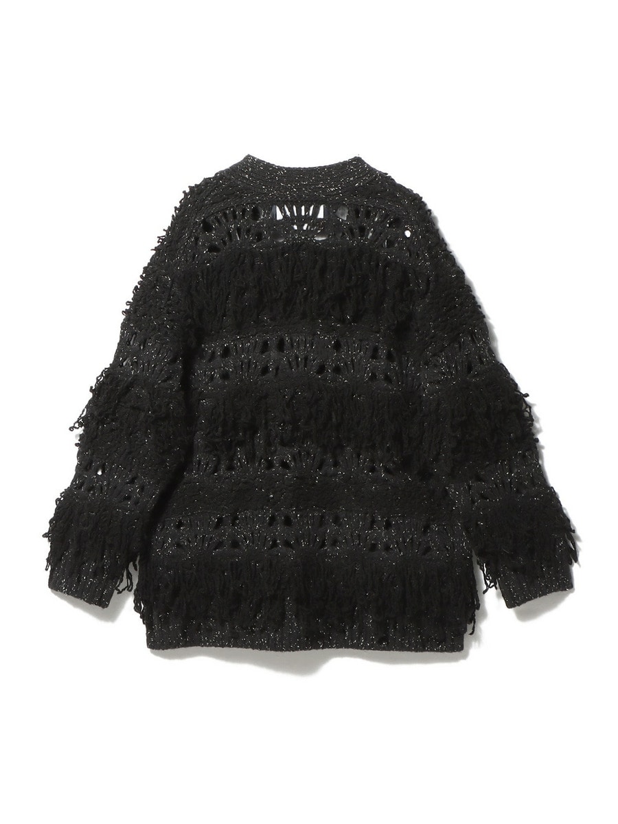 美品boussoleブソルMIXニットカーディガン 黒×白 フリンジ BOUSSOLE / フリンジニットカーディガン｜ESTNATION ONLINE STORE