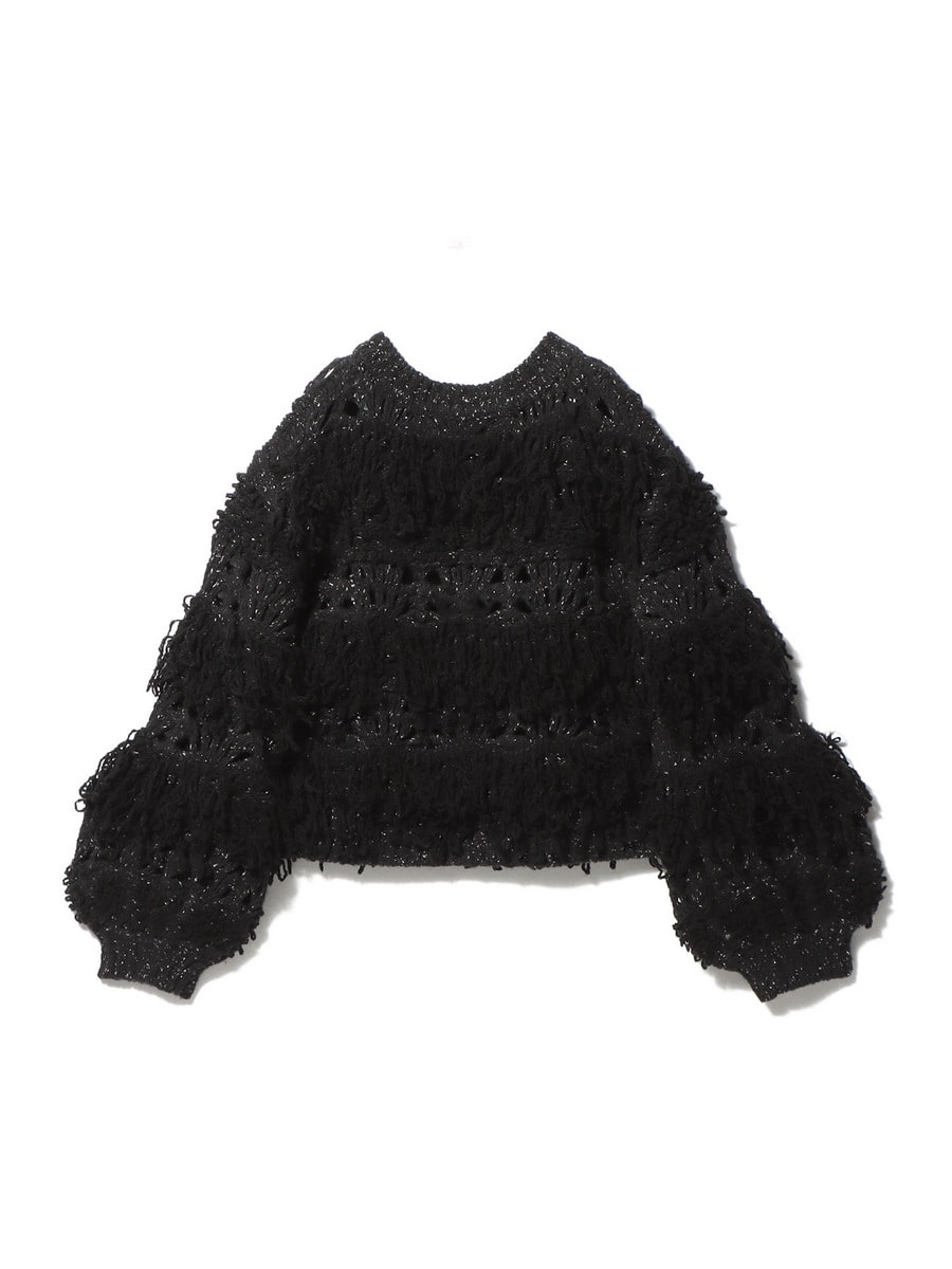 美品boussoleブソルMIXニットカーディガン 黒×白 フリンジ フリンジニットカーディガン[品番：AZLW0021615]｜AZUL BY MOUSSY