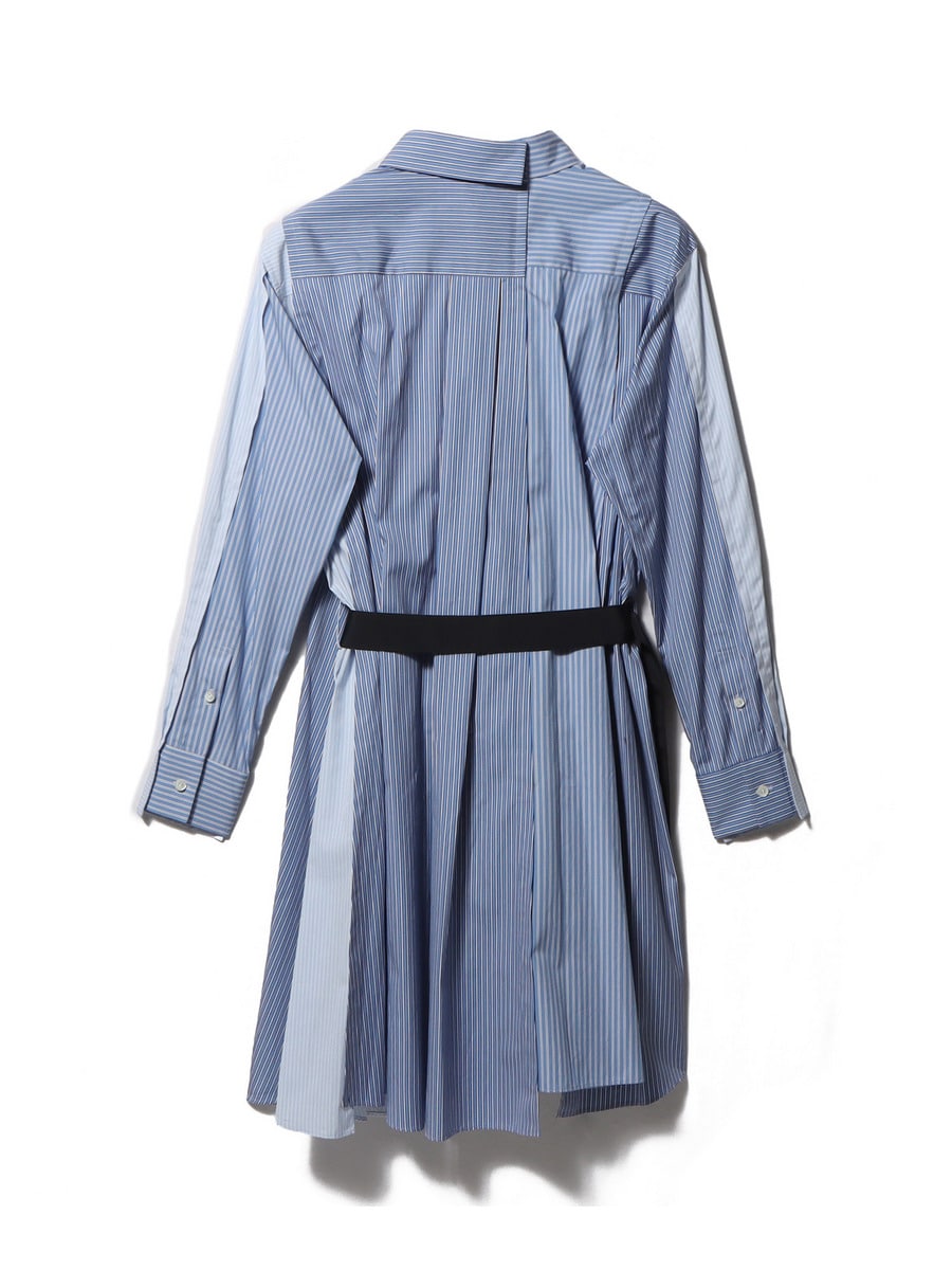 極美品 21SS【sacai】コットンポプリンドレス S ワンピース プリーツ sacai】コットン ポプリン ストライプ シャツ ドレス (sacai