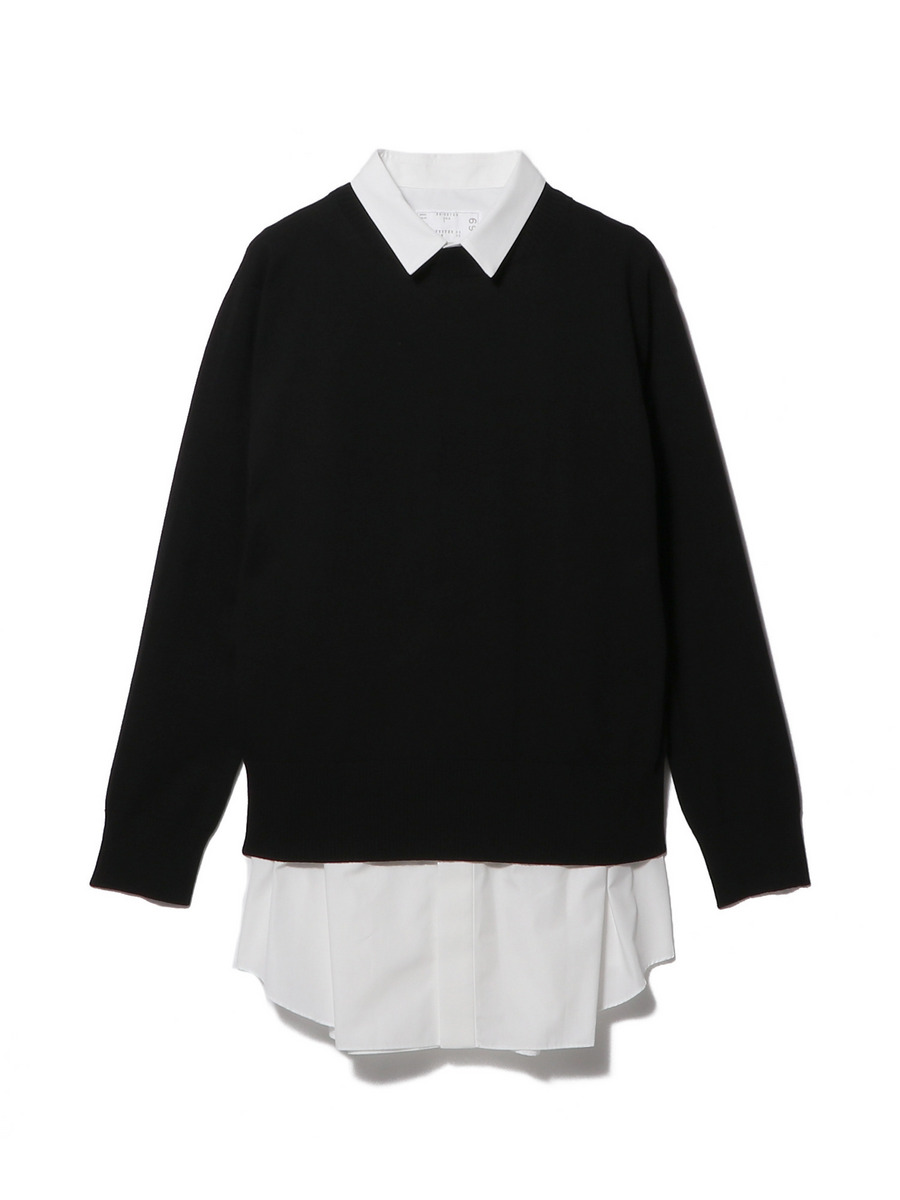 8万 sacai コットンニット x コットンポプリン ドレス SACAI / コットンニット×コットンポプリン カーディガン