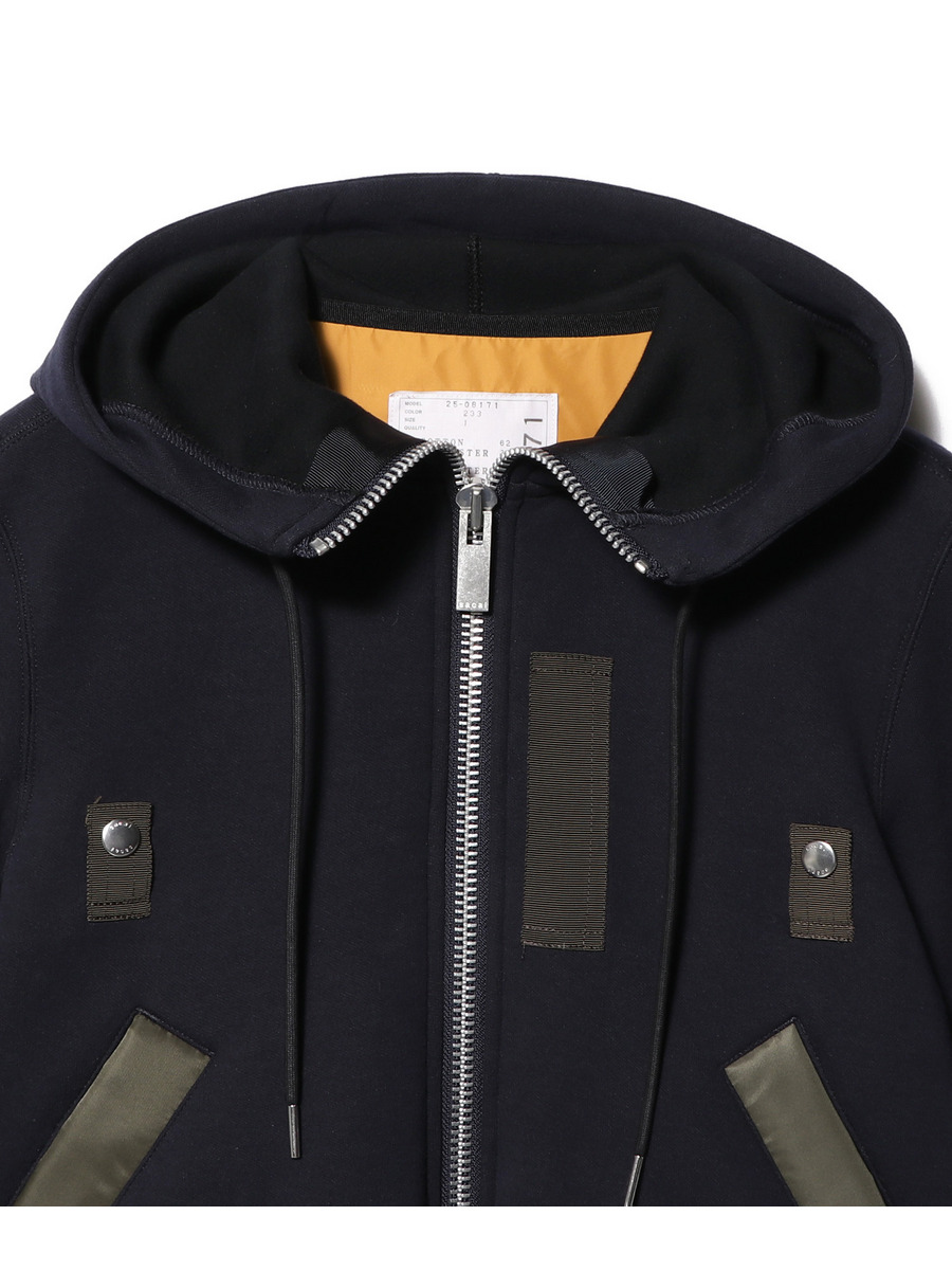 Sacai サカイ スポンジ スウェット ブルゾンパーカー ネイビー　カーキ Sacai パーカー - Navy & Khaki | FWRD