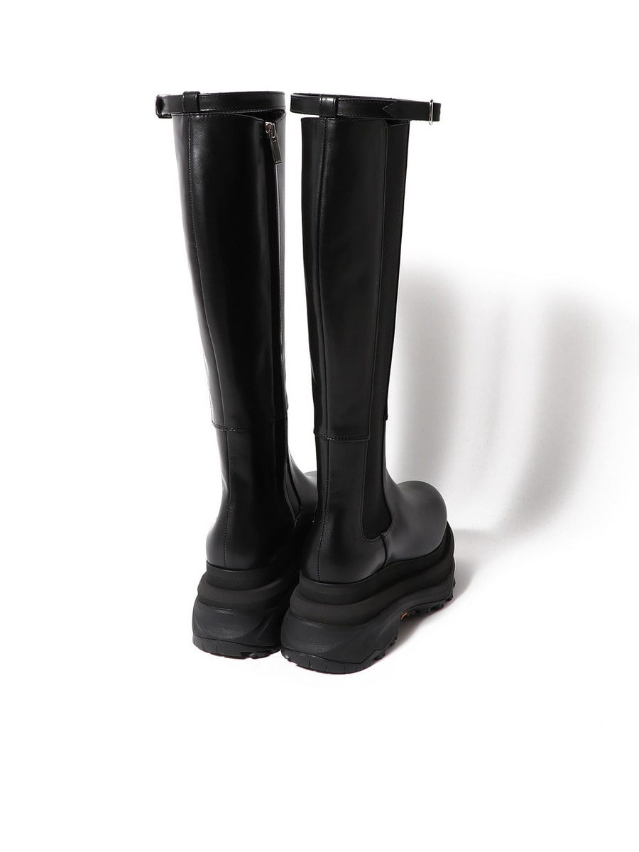 sacaiサカイ★ブラック Long ロングブーツ sacai スムースレザー 膝上プラットフォーム厚底ブーツ ブラック