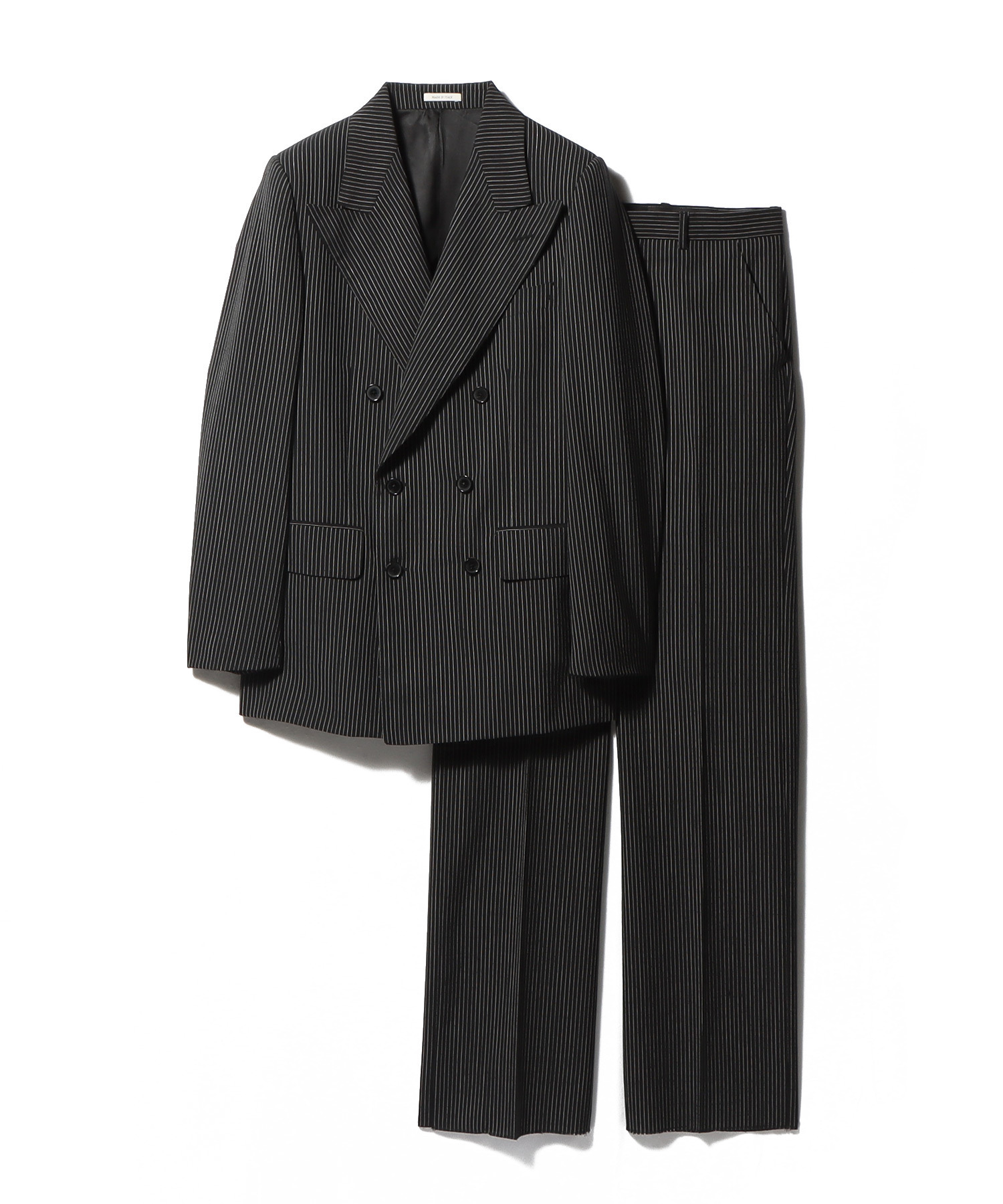 DOUBLE-BREASTED SUIT IN WOOL – BLACK WITH PINSTRIPES