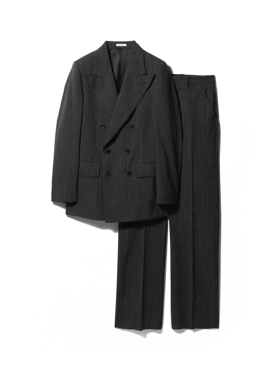 DOUBLE-BREASTED SUIT IN WOOL - BLACK WITH PINSTRIPES