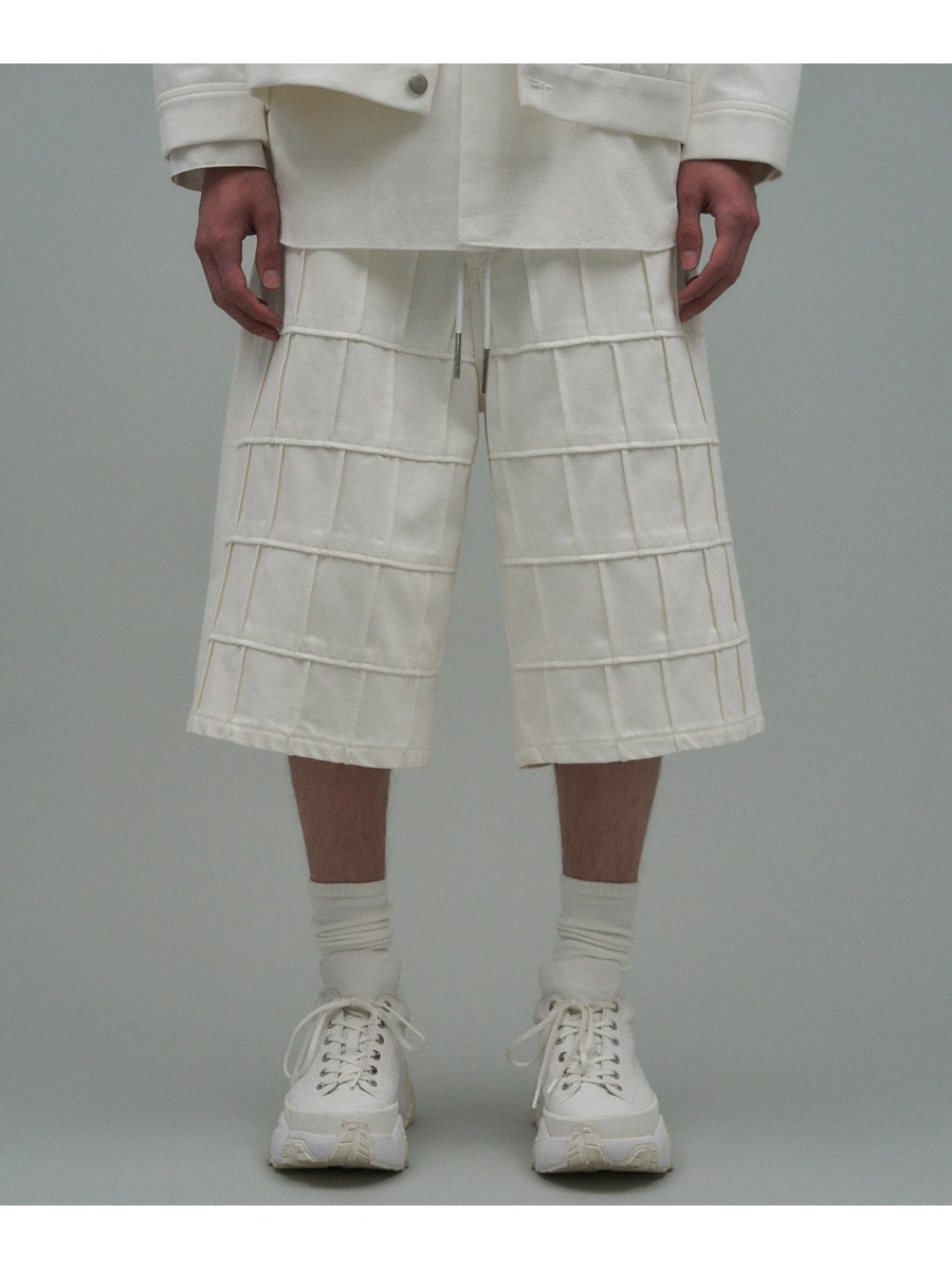 【新品】STRATA ／エストラータ／ステッチハーフパンツ／ホワイト／Sサイズ onegravity / デニムワイドショーツ ｜ESTNATION ONLINE STORE
