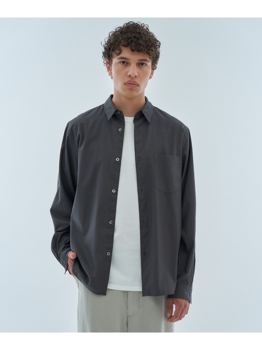 美品 エストネーション ESTNATION コットンスキッパーシャツ 洗える 紺 ESTNATION / コットンサテン レギュラーカラーシャツ｜ESTNATION