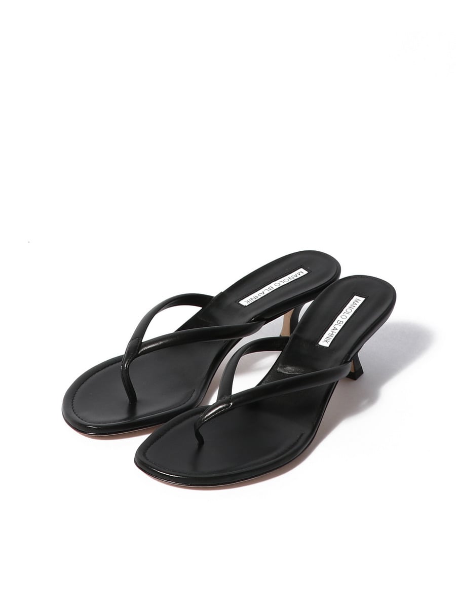 Manolo Blahnik ブラック羽根飾りサンダル 34 MANOLO BLAHNIK