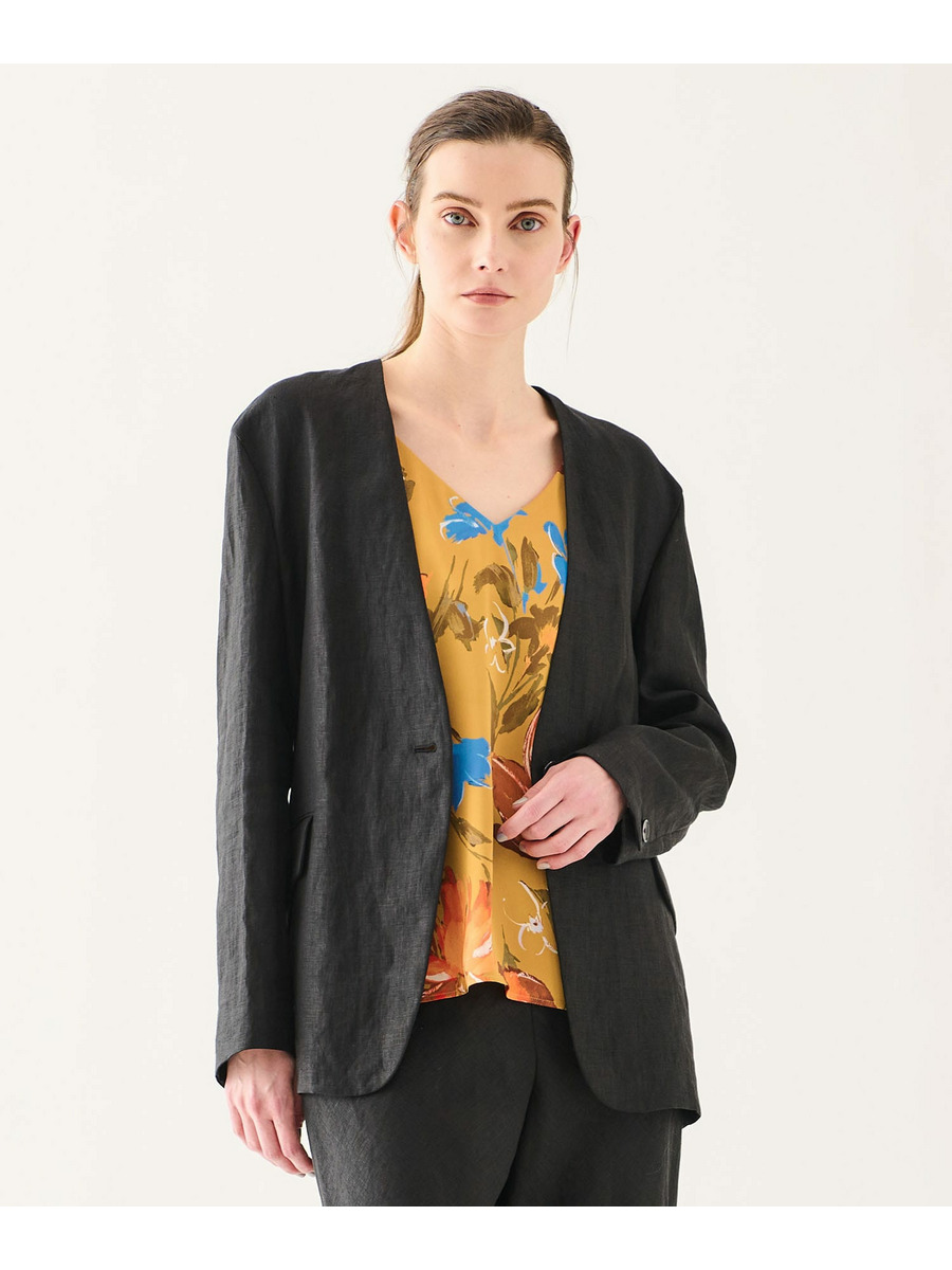 リネンノーカラージャケット