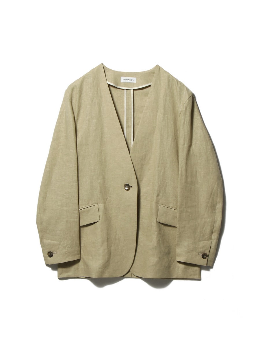 リネンノーカラージャケット