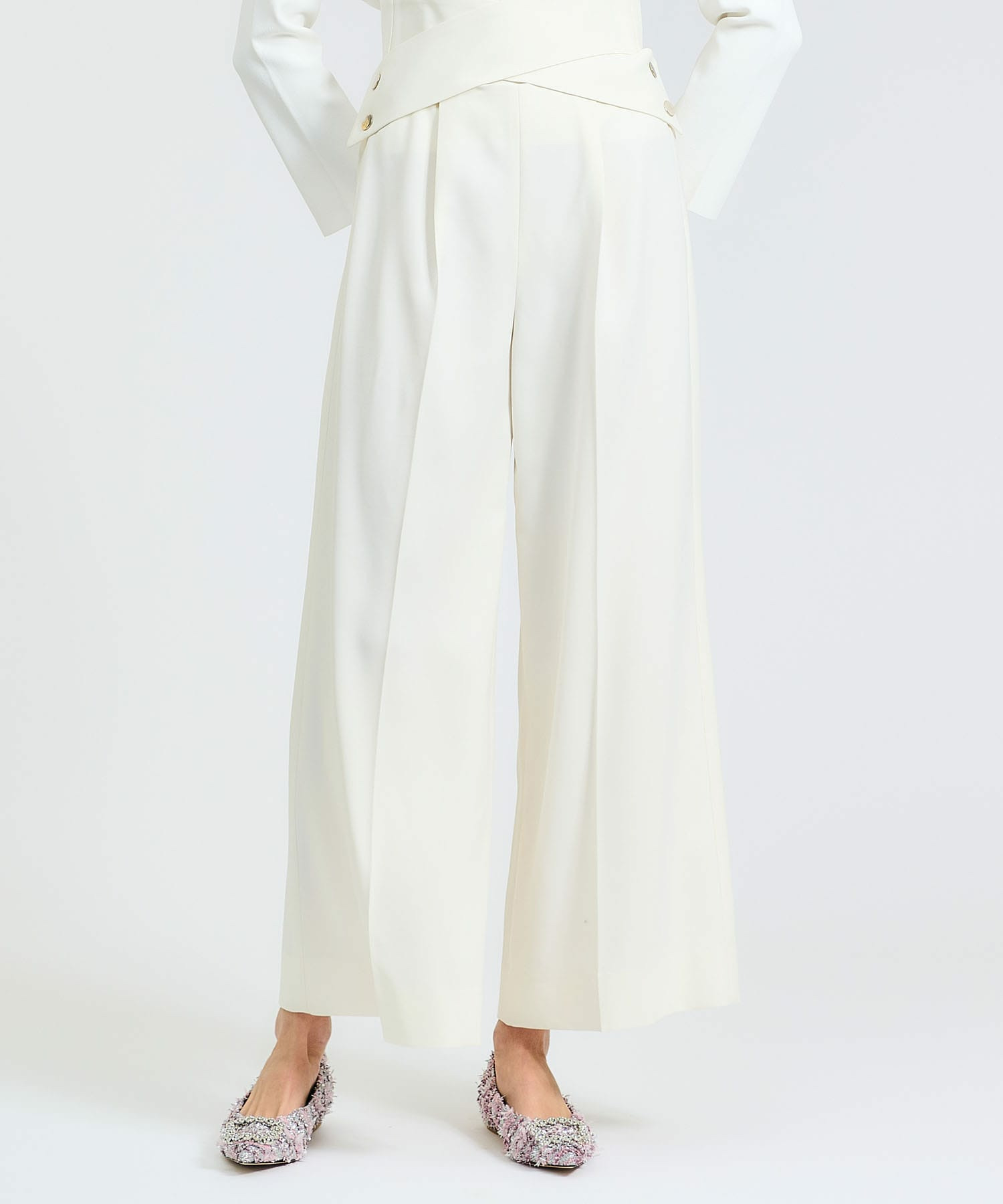 ウールレーヨン クロスベルトパンツ