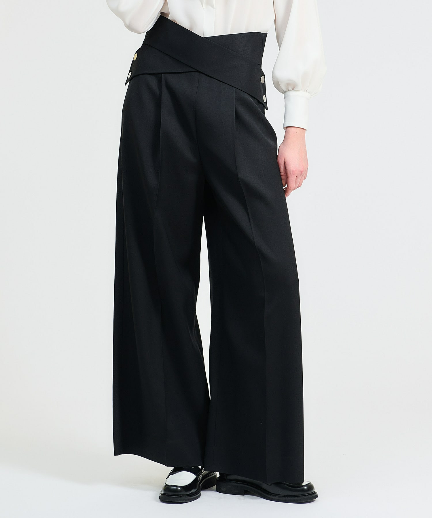 ウールレーヨン クロスベルトパンツ